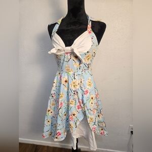 Floral 50s Style Pin-up Halter Dress Small